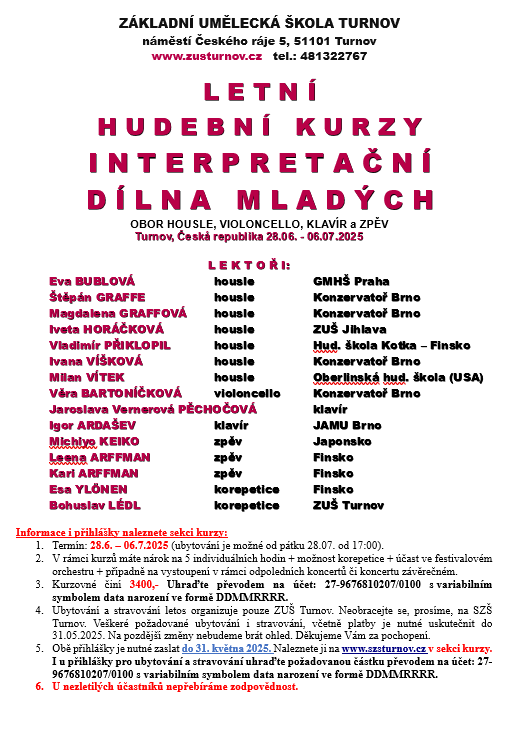 LETNÍ MEZINÁRODNÍ HUDEBNÍ KURZY TURNOV 2025